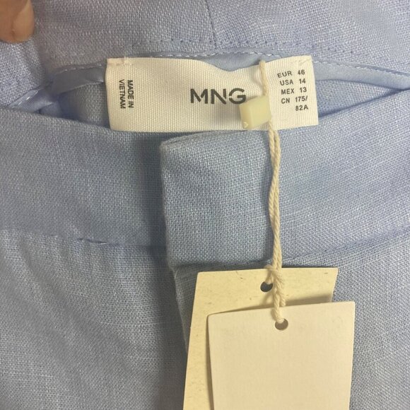 MNG Mango Blue 100% Linen Pants Womens 14 Lightweight Trouser NWT - Picture 5 of 7